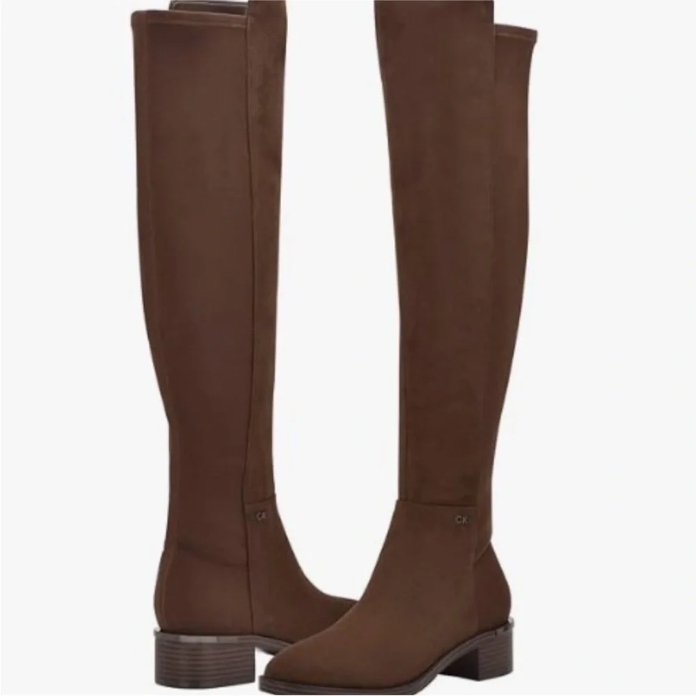 Calvin Klein DeeDee Over The Knee Brown Faux Suede Boots 7.5 NWOT